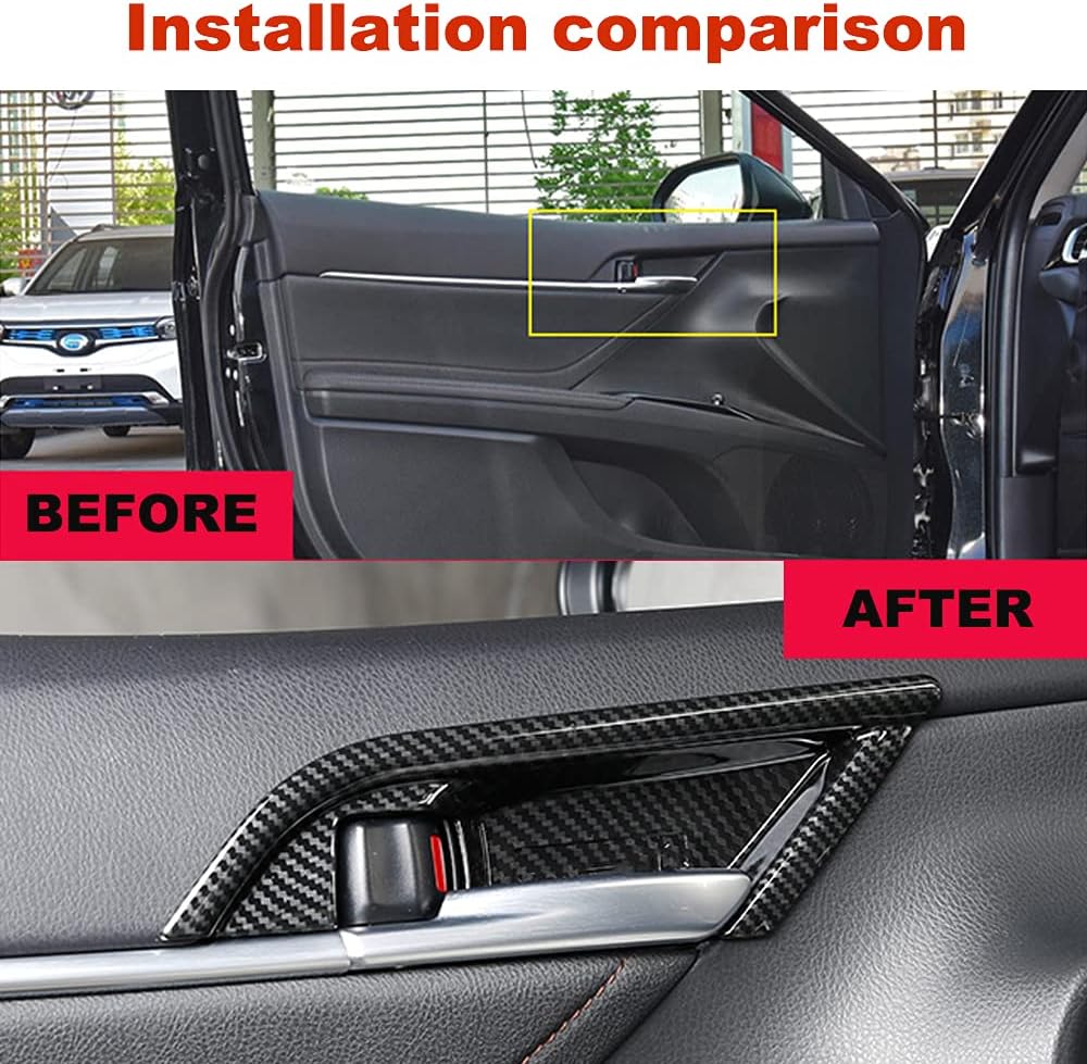 4PCS Inner Door Handle Decoration Cover ABS Carbon Fiber Interior Door Bowl Frame Trim Sticker for Toyota Camry 2018-2024