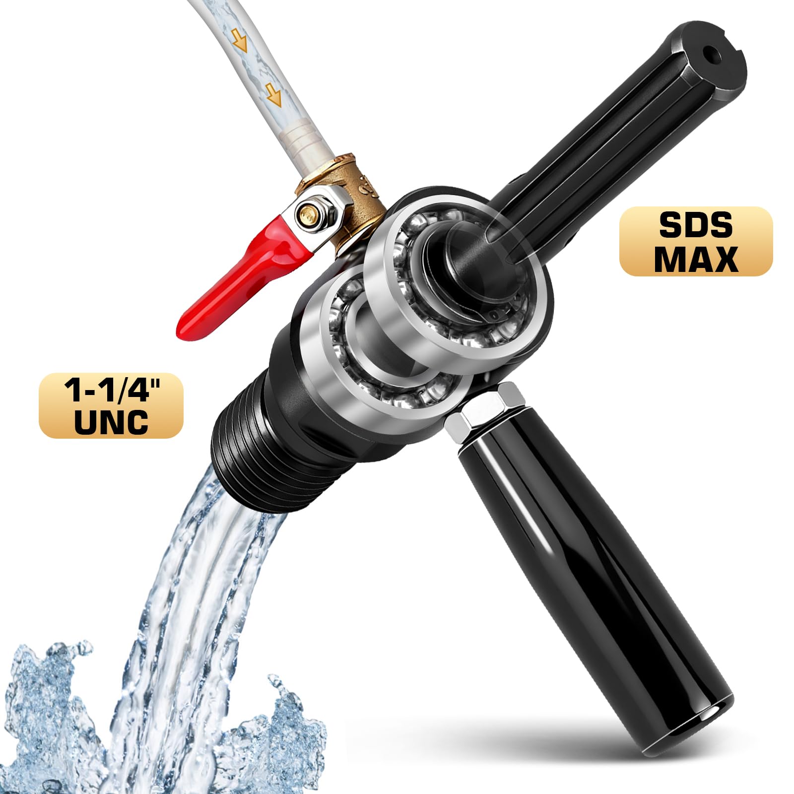 XIIW Adattatore SDS Max a 1 1/4" UNC Iniezione d’Acqua Automatica +Pompa | 4m Tubo per Trapano a Nucleo in Calcestruzzo, Acciaio 42CrMo4, G1/4" - Carotatrice Diamantata per Muro, Trapano a Nucleo
