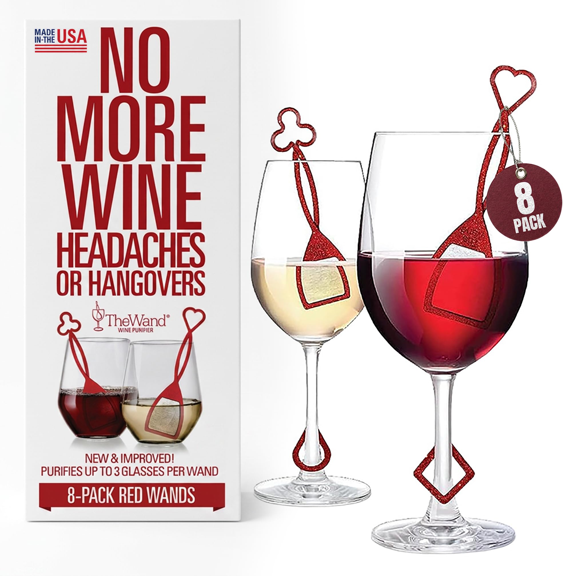 PureWine The Wand Wine Purifier, Removes Histamines &amp; Sulfites-8 Red Wands