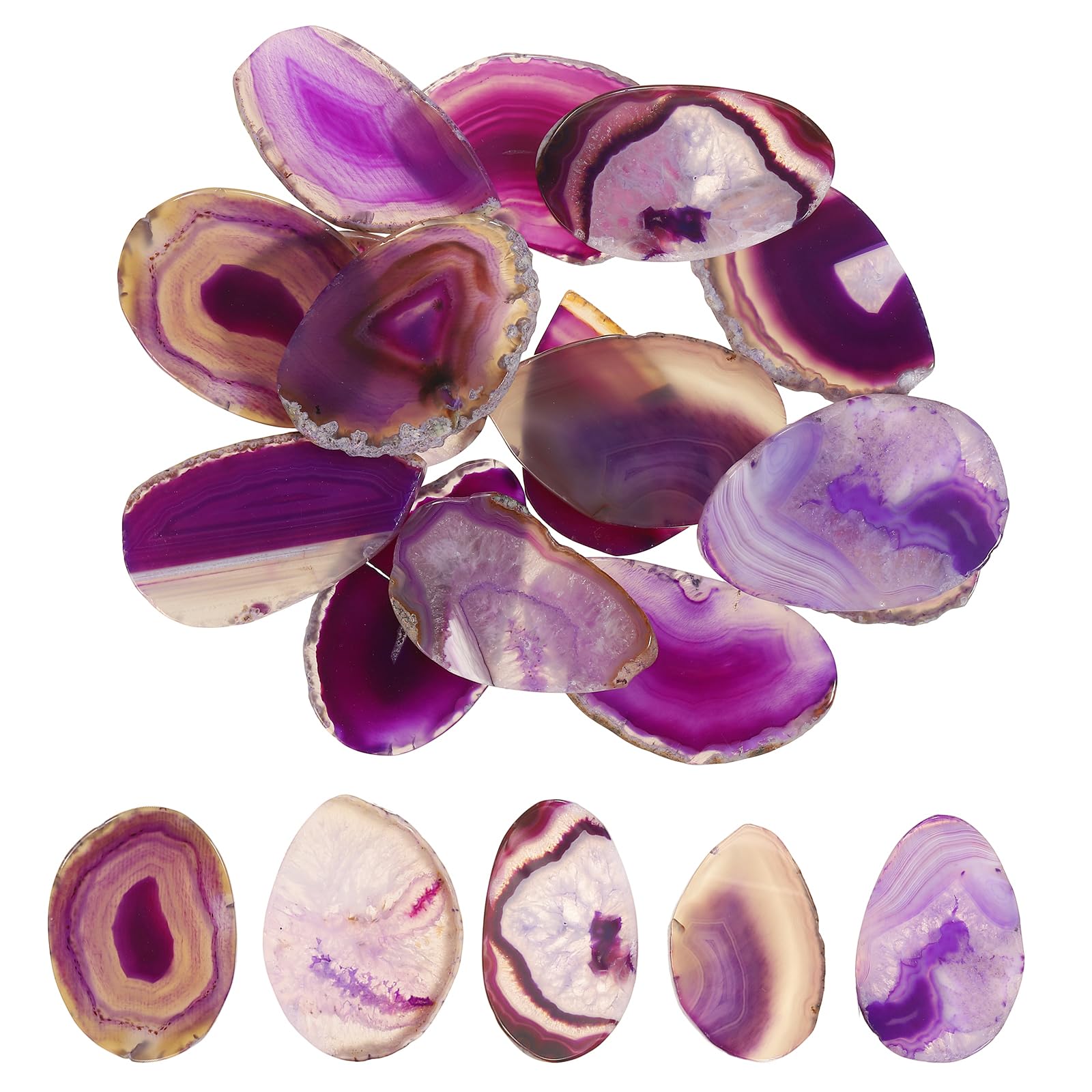 Rebower Agate Slices, Purple 15 Pcs Natural Irregular Geode Agate