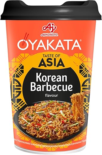Ajinomoto Oyakata Soba Cup Noodles Korean BBQ, Instant Noodles with BBQ Flavor, Ready in 3-4 Minutes, Soy Sauce and Asian Spices, Snack or Quick Lunch, 93g