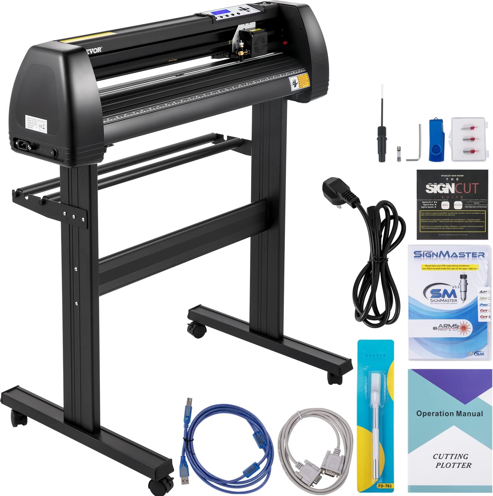 VEVOR Vinyl Cutter Machine, 34in / 870mm, LED Plotter Printer, Precise Manual Positioning, Softwares Support MAC and Windows Systems, Adjustable Force and Speed, Floor Stand for Making Sign Label