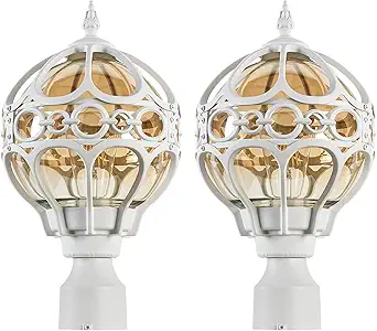 Outdoor Lamp Post Lights for Lawn Yard Driveway, White Outside Globe Aluminum Post Light, Anti-Rust Pier Mount Post Lighting Fixtures, Sphere Waterproof Exterior Pole Post Light (2 Pack)