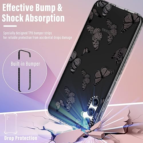 Miniatura 5 de Toycamp Funda para teléfono Galaxy A54 0.18 oz con soporte de anillo, diseño de insectos de dibujos animados de mariposas para mujeres, niñas,