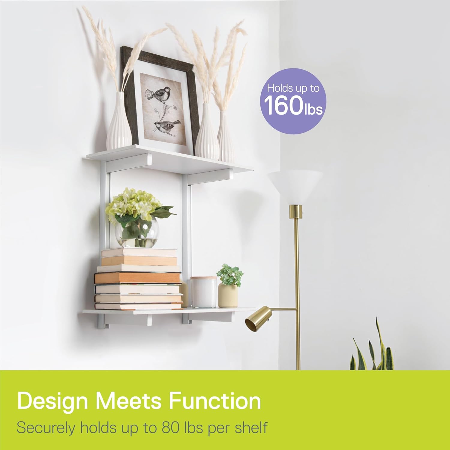 Delta Minimalistic Floating Shelf Brackets Cycle, Set of 4 Fully Adjustable 8-inch Heavy Duty Shelf Brackets, Holds Up to 320 lbs, Modern Shelf Bracket for Wood Shelves