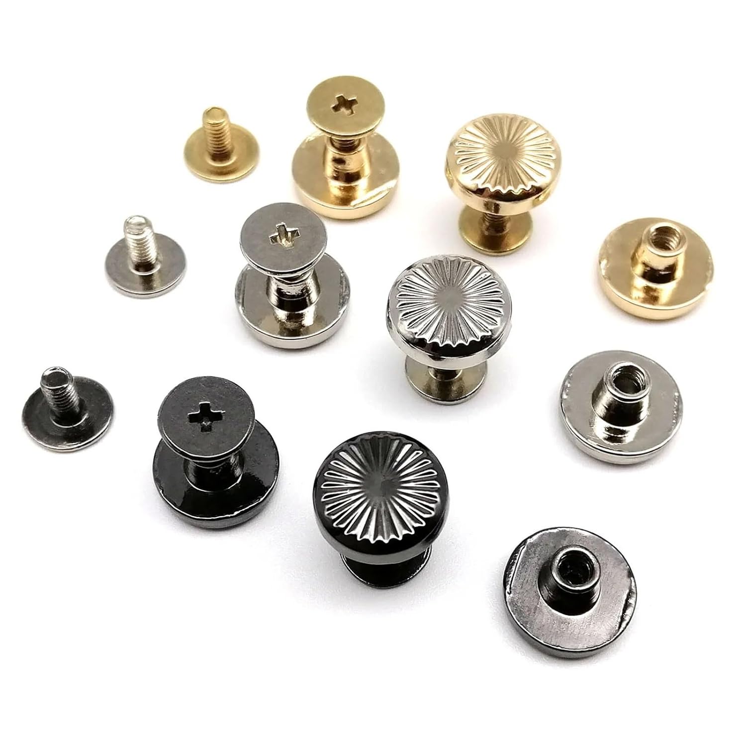 Chicago Screws 100pcs Round Head Screwback Chicago Screw Back Binding Rivet Stud for Leather Shoulder Bag Knapsack Belt Strap for Secure Fastening(Bright Black)