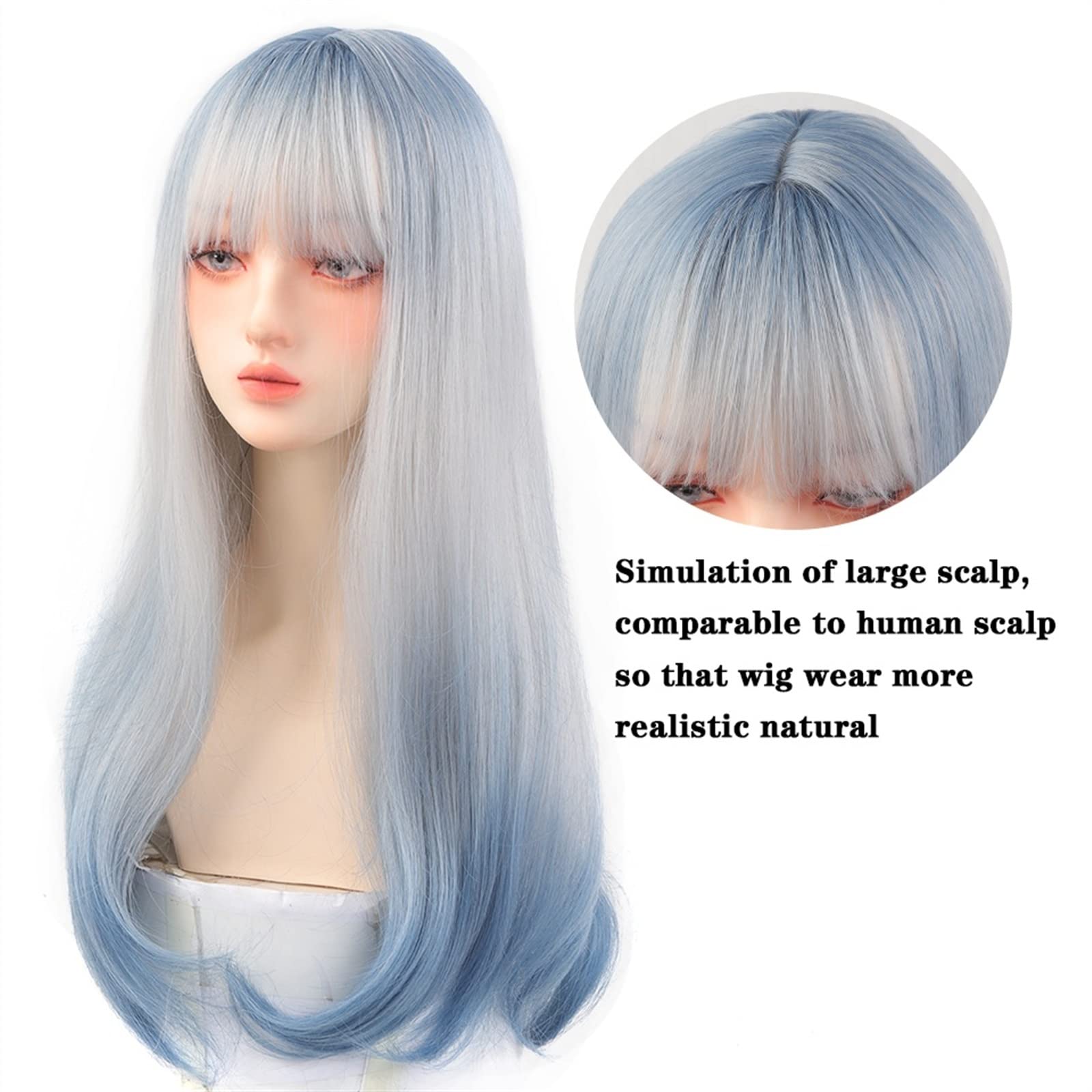 ?ILLIANA 14”  WHite silver ombre BANG Wig *NWT*? Women Snow White Pastel Rainbow Long Wavy Fringe Bangs Wig  main image 2