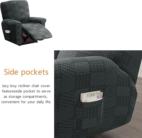 Miniatura 4 de Fundas para sillas reclinables eléctricas extragrandes con brazos, funda para sofá reclinable de 3 plazas, negro y gris, 1 asiento