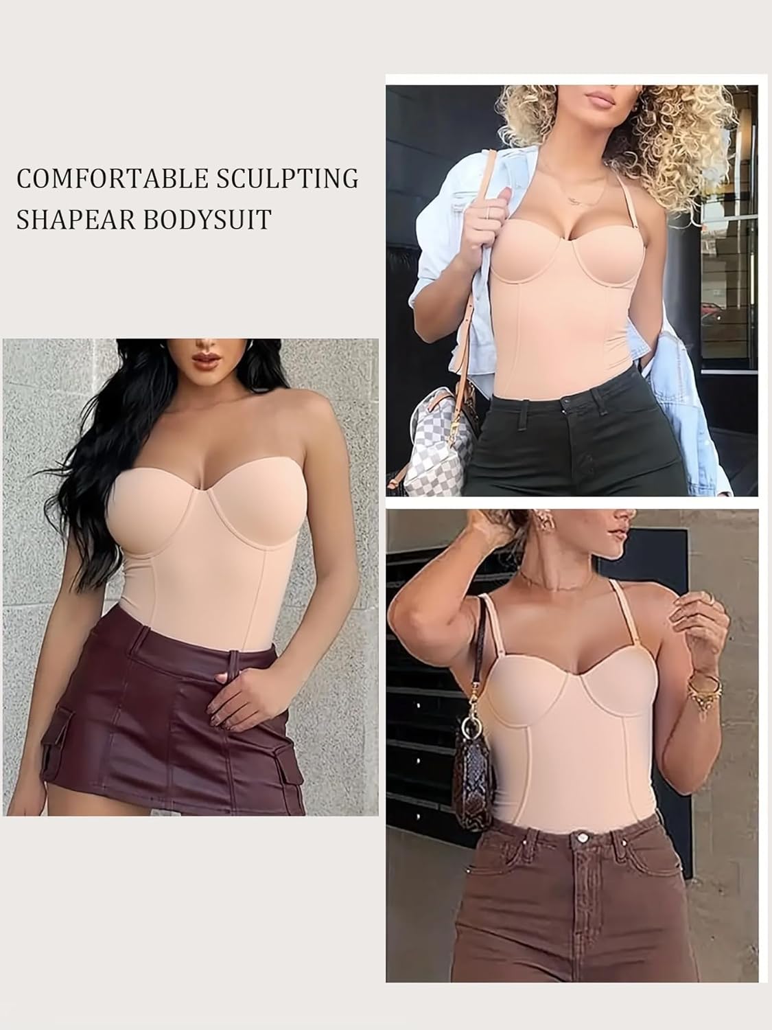 Women's Strapless Body Shaper Tummy Control Waist Push-Up Bodysuit with Cups and Detachable Straps Shapewear - Image 5