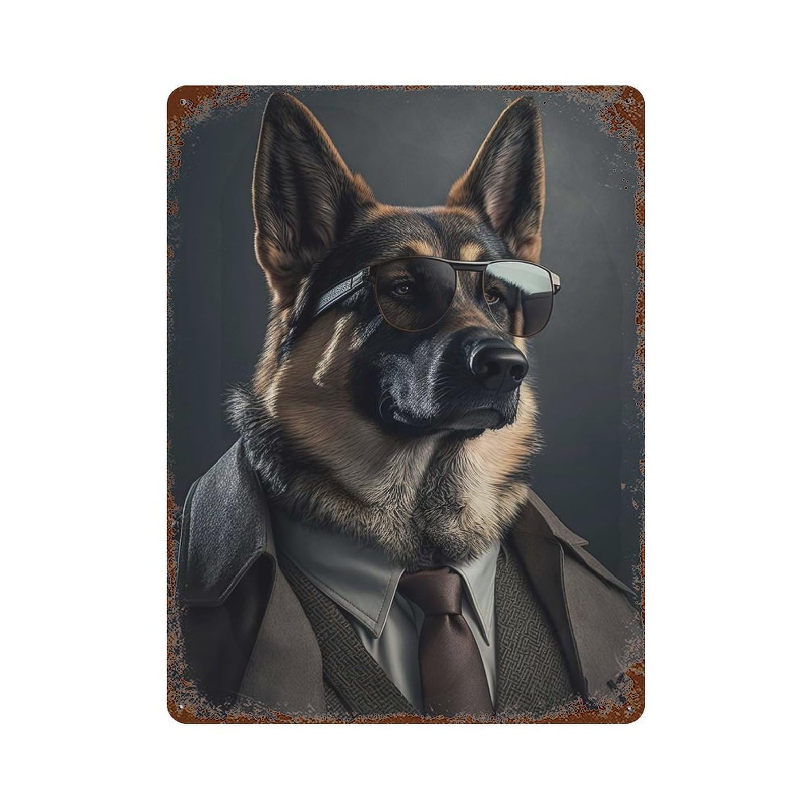 German Shepherd Mafia Boss Retro Metal Sign 15.7"x11.8", for Office, Studio And Wall Decor, Industrial Home Decor