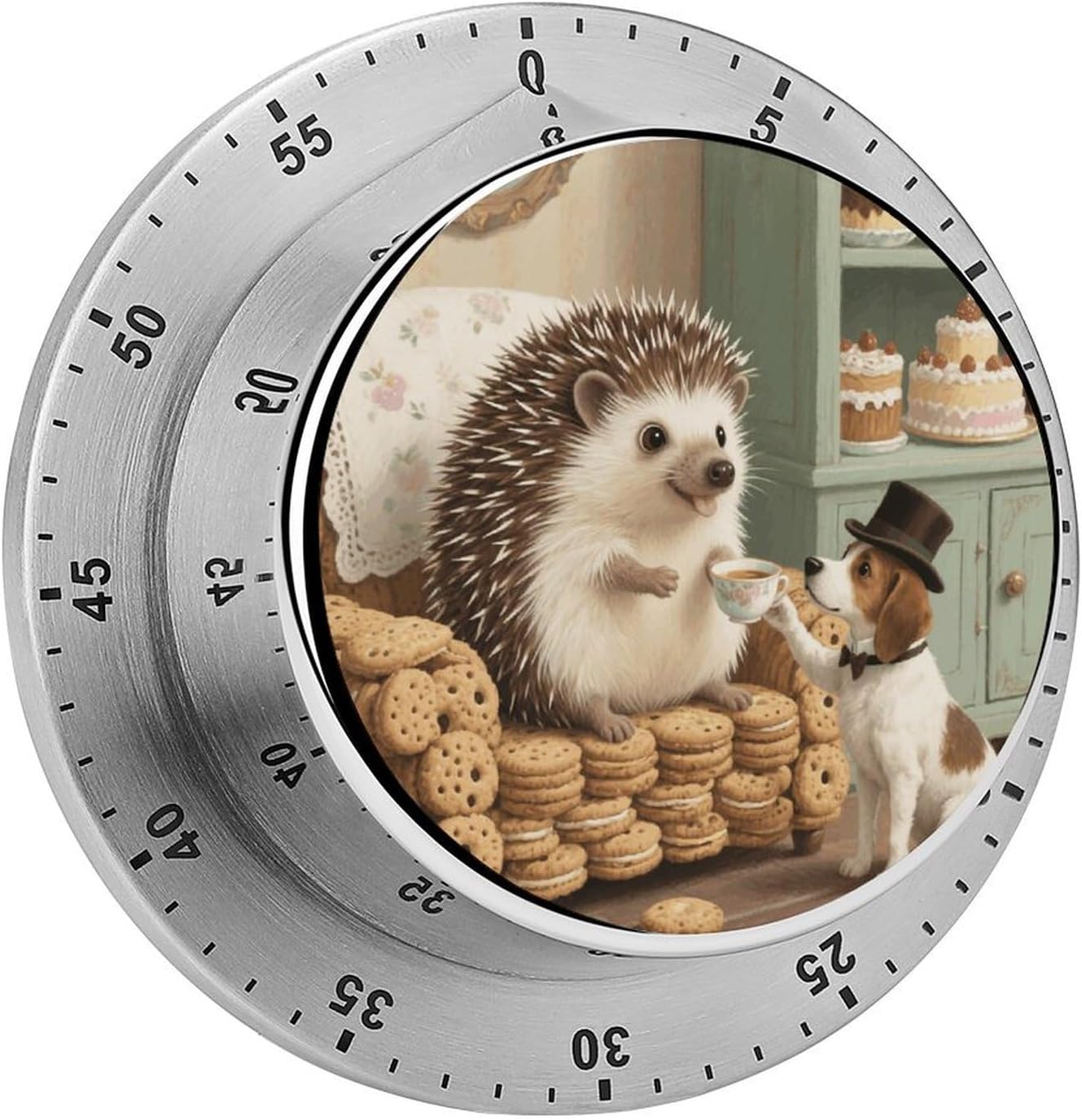 ヴィンテージ ティーパーティー ハリネズミ 機械式キッチンタイマー 60分巻き上げ 磁気カウントダウンタイマー 大音量70dBアラー