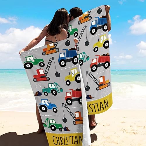 Miniatura 6 de Toalla de playa personalizada para niños, toalla de automóvil de construcción de secado rápido para niño con nombre personalizado, perfecta para la