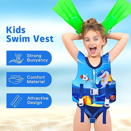 Miniatura 2 de REALIKE Chaleco de natación para niños pequeños, correa de seguridad ajustable, ayuda para nadar para niños pequeños, traje de baño flotante,