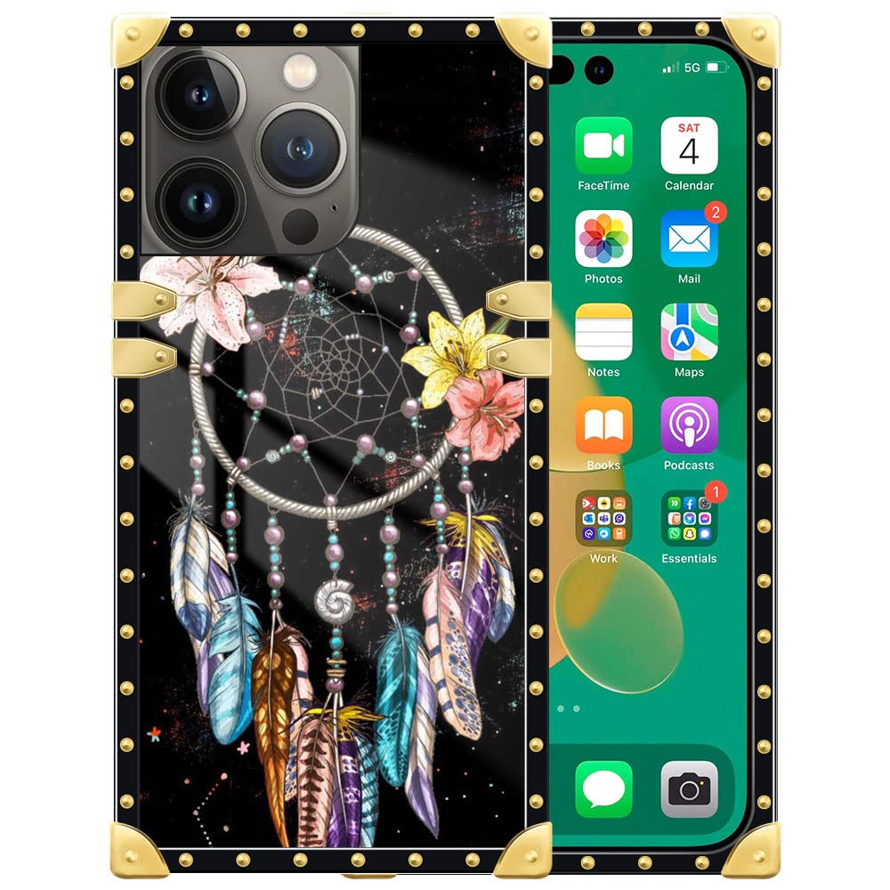 DAIZAG Compatible with Case for iPhone 14 Pro, Inception Feather Pattern Design iPhone 14 Pro Cases for Men Women, TPU Metal Plating Corner Shockproof Protection Bumper Back Cover Case