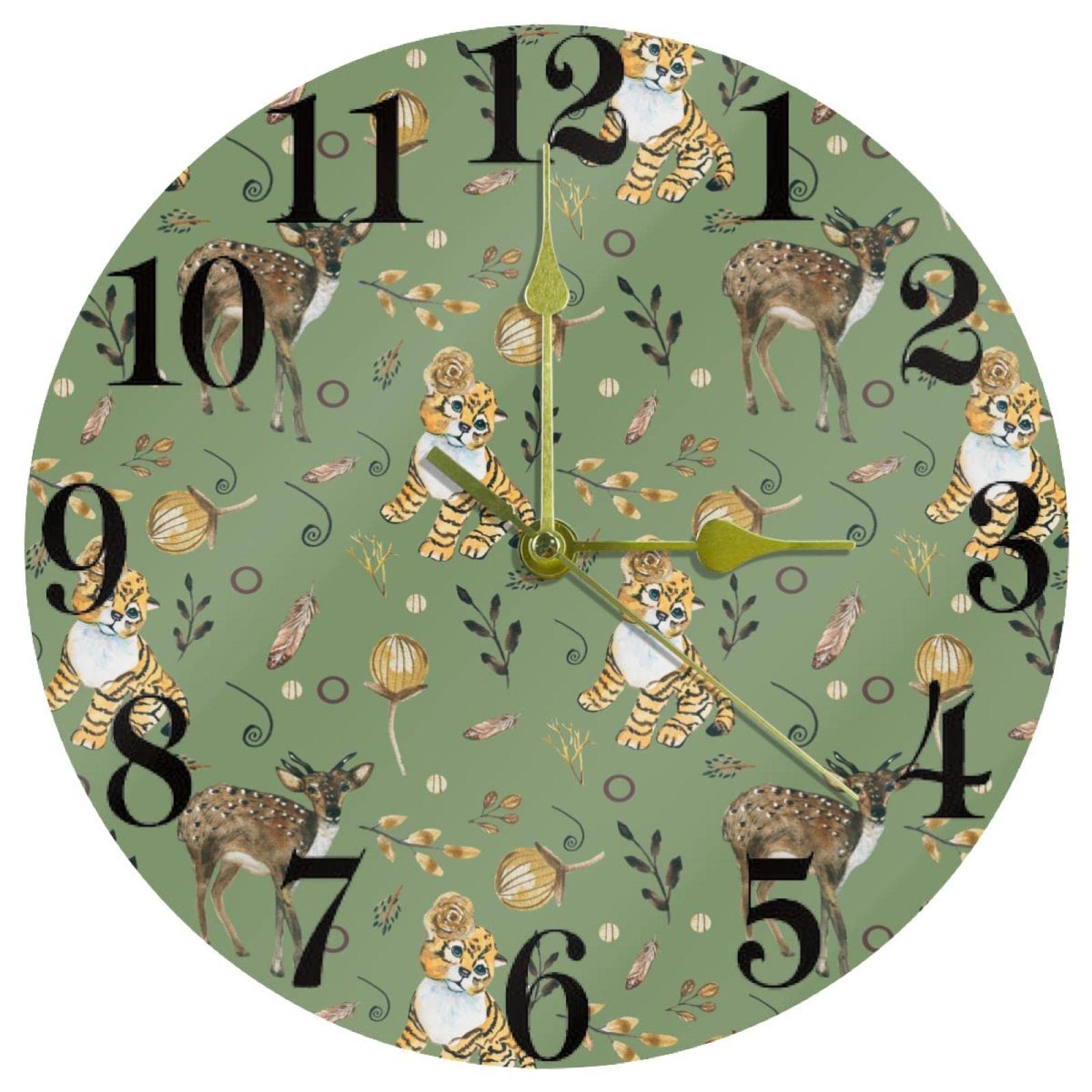 Garde-temps à quartz silencieux de 25,4 cm motif tigre et cerf