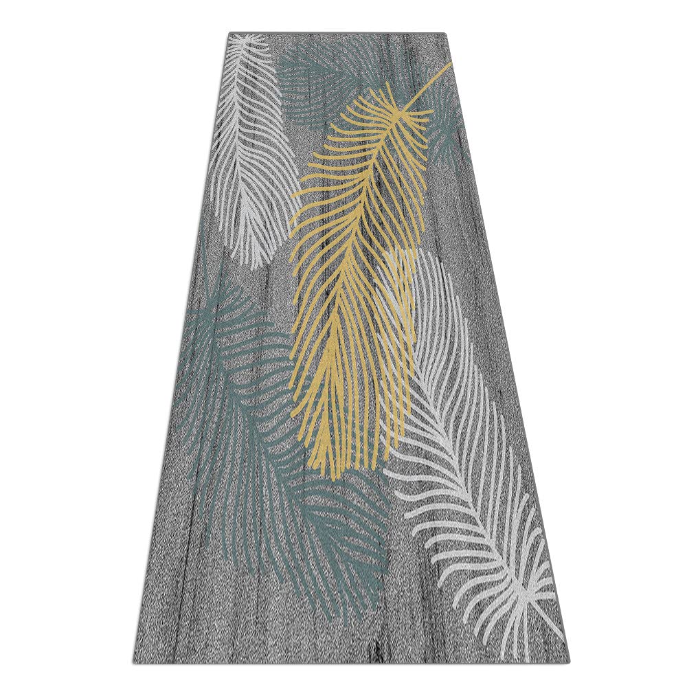 Teppich Läufer Flur Küche rutschfest Waschbar Grau Schmutzfangläufer Feder-Muster Teppichläufer Meterware,Küchenteppich Kurzflor Kücheläufer Polyester Anpassbar,Grau,60x250cm