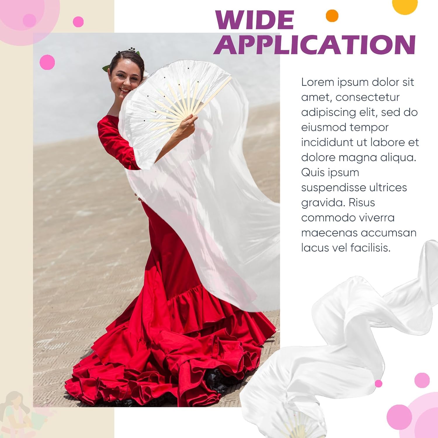 2 Pcs Women Silk Belly Dance Fan Veils 5.9ft Faux Silk Bamboo Long Fans Veil Dance National Dancing for Praise Worship Church School Performances, Left and Right - Image 6