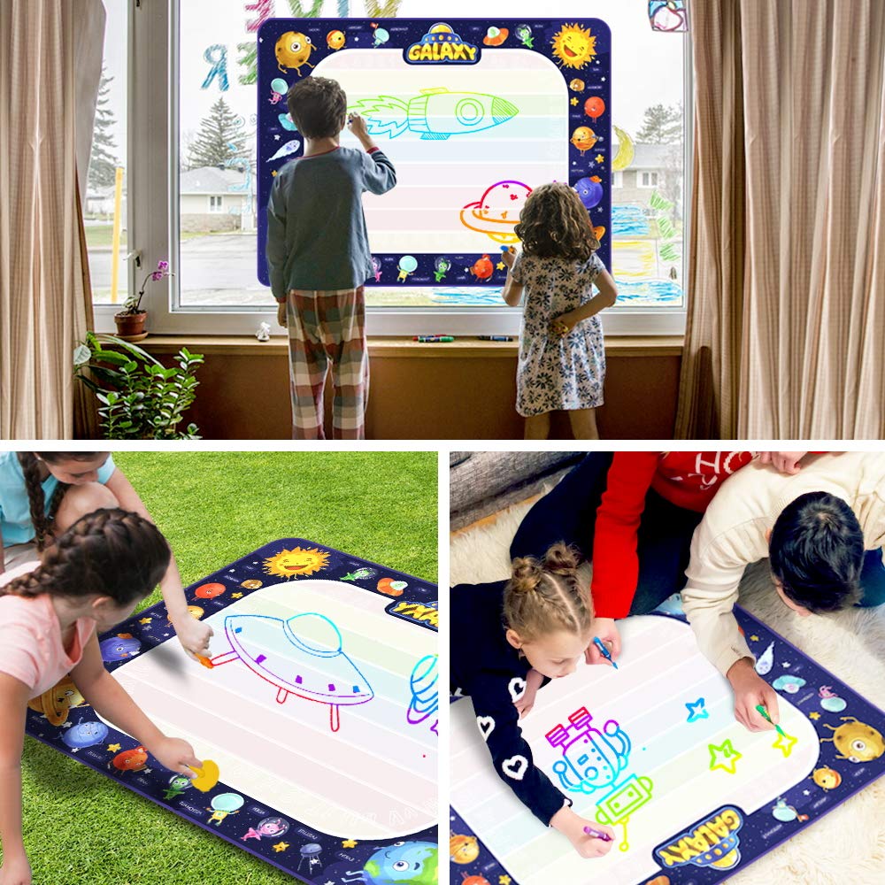 Alfombra Mágica De Agua Doodle Matt 100x70 Cm – Set Completo Con Bolígrafos, Sellos, Plantillas Y Cuaderno – Juguete Montessori No Tóxico