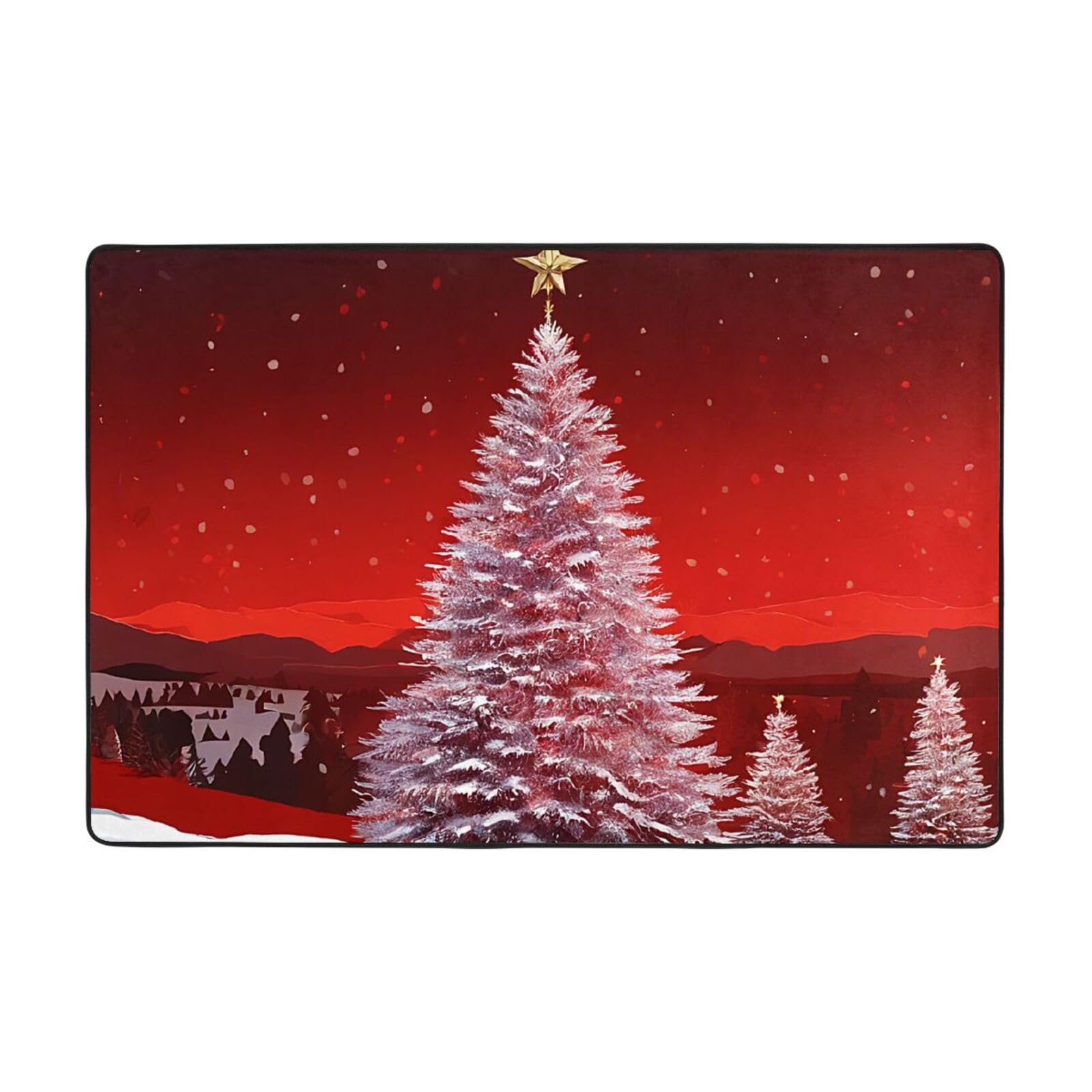 Tapis sapin de Noël rouge antidérapant et doux pour sol de chambre