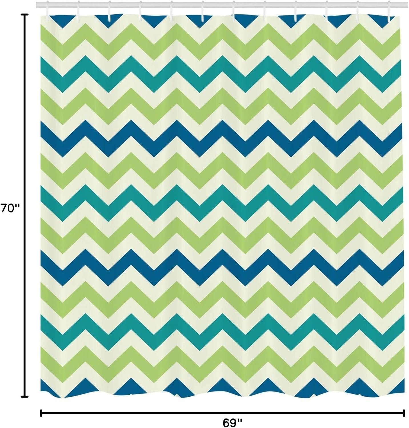 Ambesonne Chevron Shower Curtain, Continuous Vintage Style Zigzags Pattern of Classic Stripes in Nature Color Palette, Cloth Fabric Bathroom Decor Set with Hooks, 69" W x 70" L, Apple Green Navy Blue