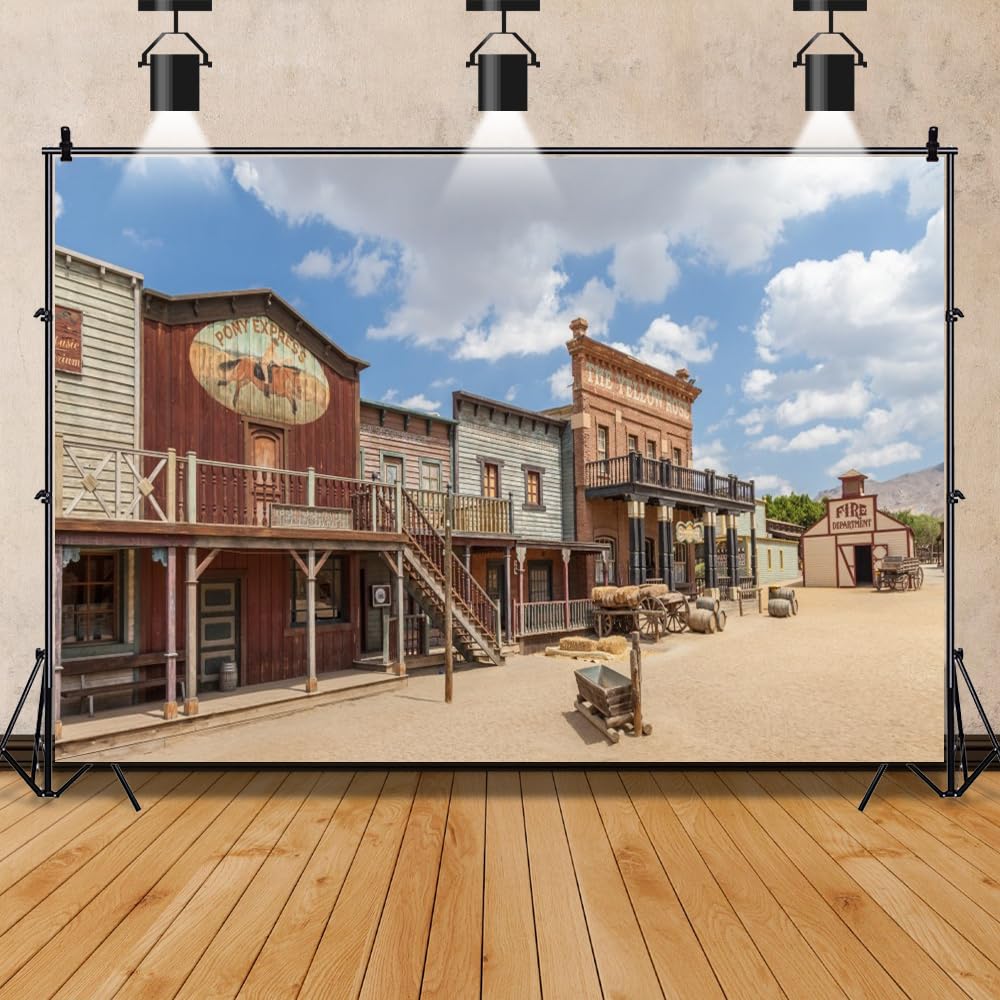 Leowefowa 12x10ft Vinyl Western Town Backdrop Rural Street Vintage Wood House Wild West Photography Background Western Cowboy Cowgirl Theme Birthday
