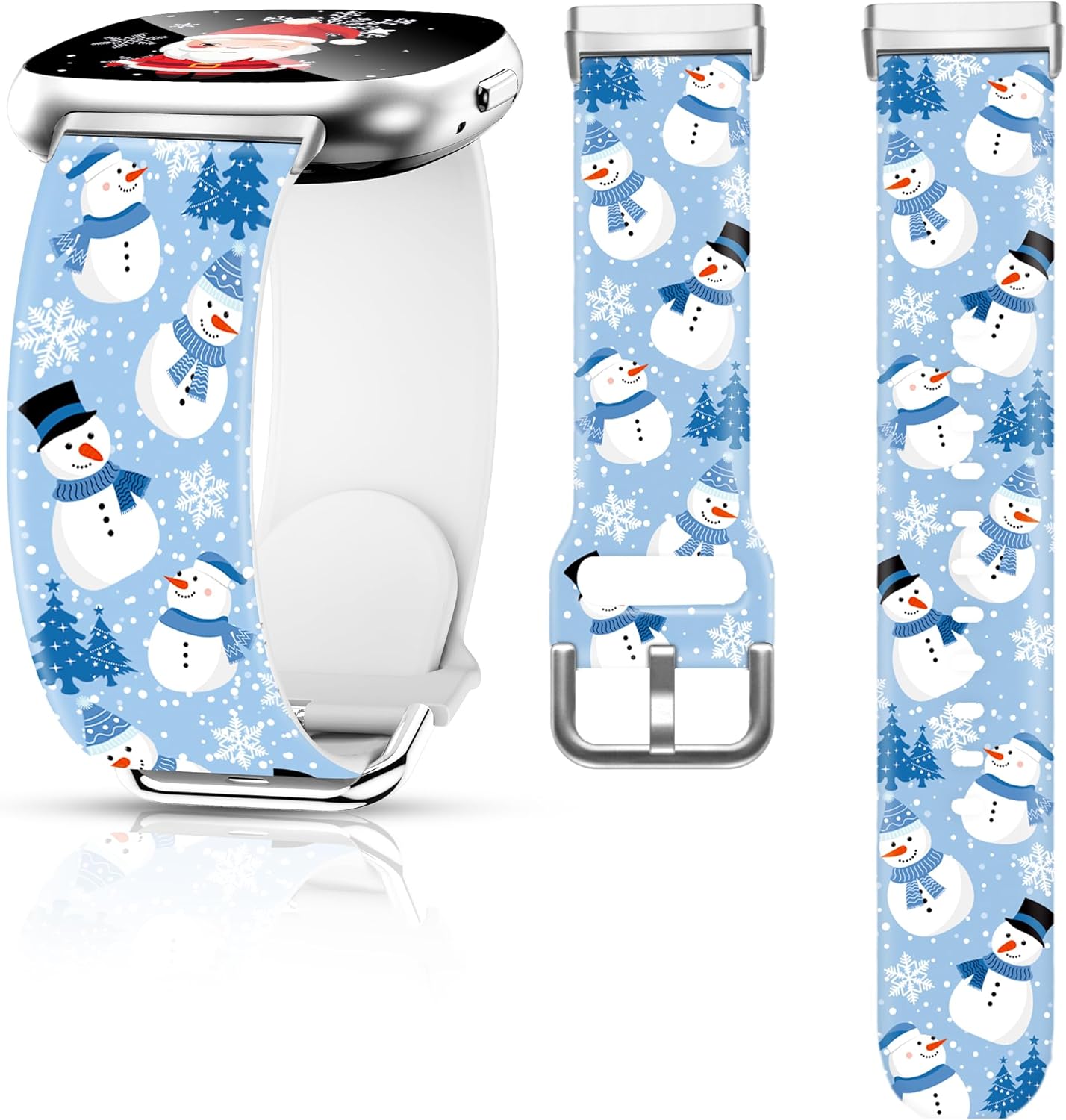 Christmas Fall Watch Band Compatible with Fitbit Versa 4 /Versa 3 /Sense 2 /Sense, Silicone Xmas Snowman Santa Holiday Theme Replacement Smartwatch Wristband strap for Women Men Girl Christmas Blue Snowman
