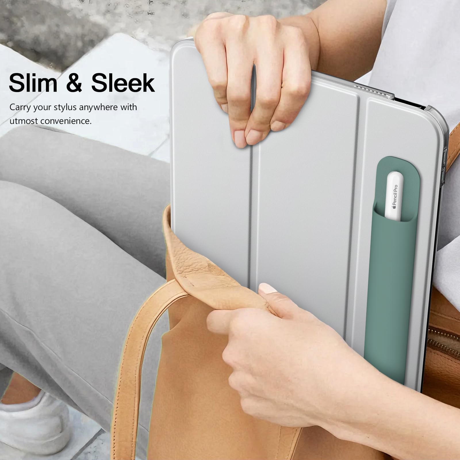 MoKo Universal Stylus Holder, Adhesive Silicone Pencil Protected Sleeve Compatible with Pencil Pro&1st&2nd Gen&USB-C and Similarly Sized Styluses,Attached to Case for Pencil,Dark Night Green