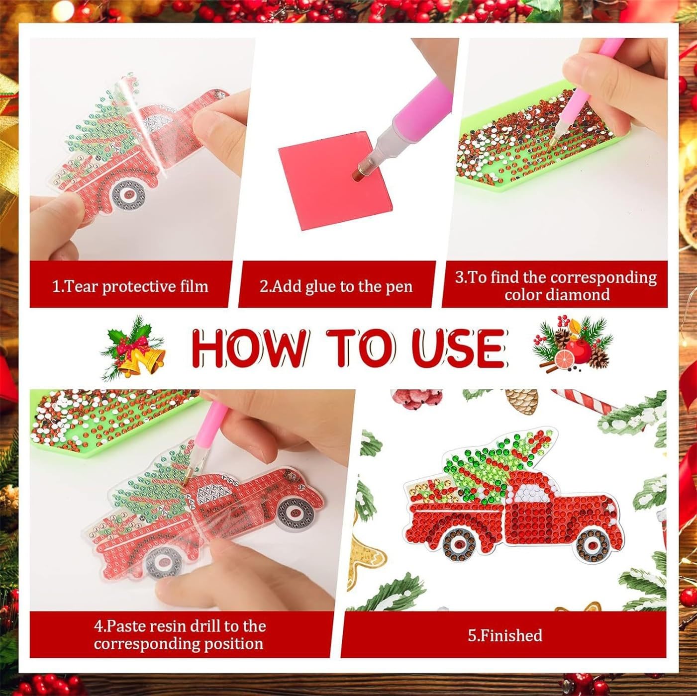 Weihnachts-Diamant-Malerei-Schlüsselanhänger-Set, 12 Stück, 5D-Strass-Ornamente zum Selbermachen, Urlaubsdekoration, komplettes Zubehör für Weihnachtsbaum-Geschenke