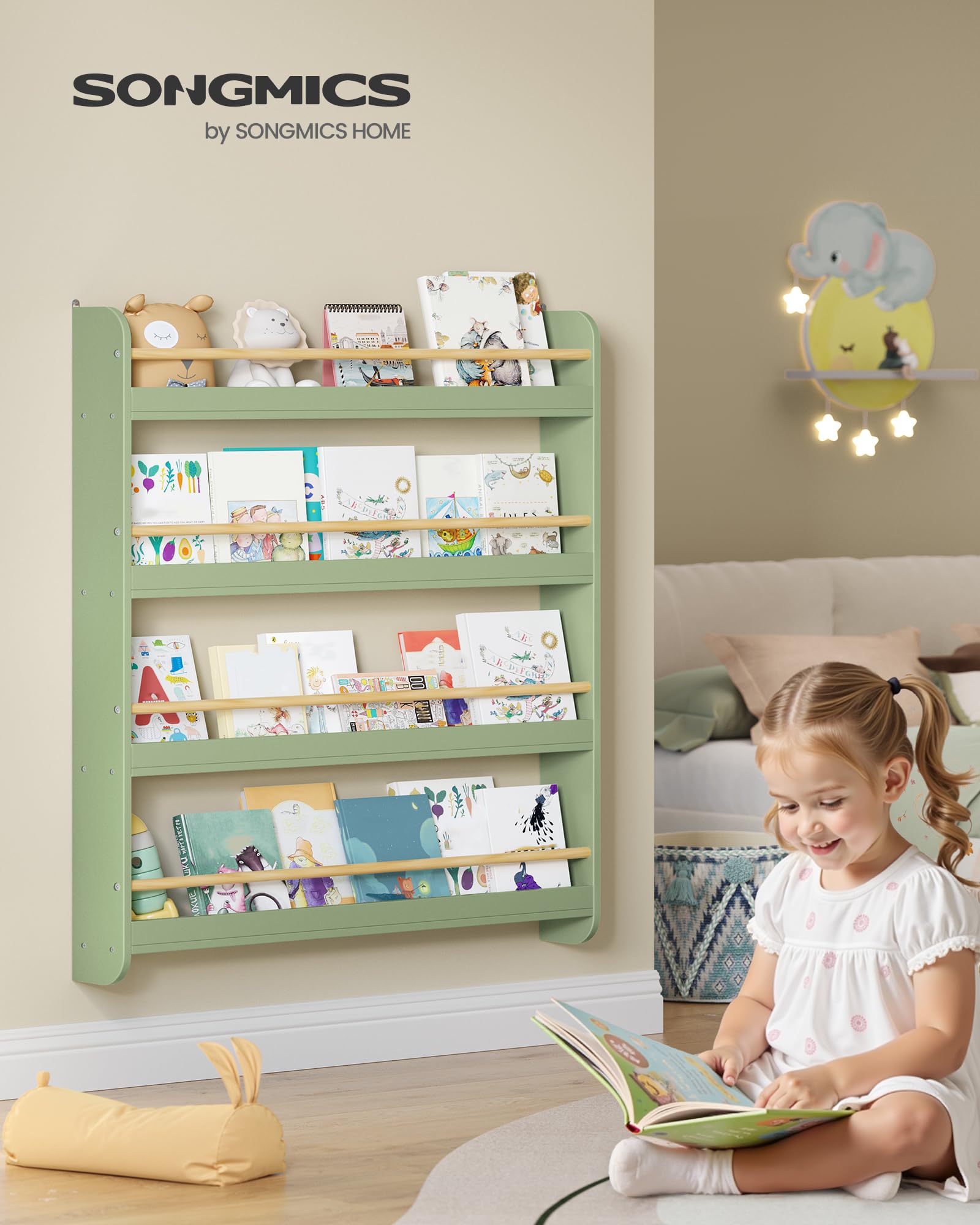 SONGMICS Bücherregal Kinder, mit 4 Ebenen, Spielzeugregal