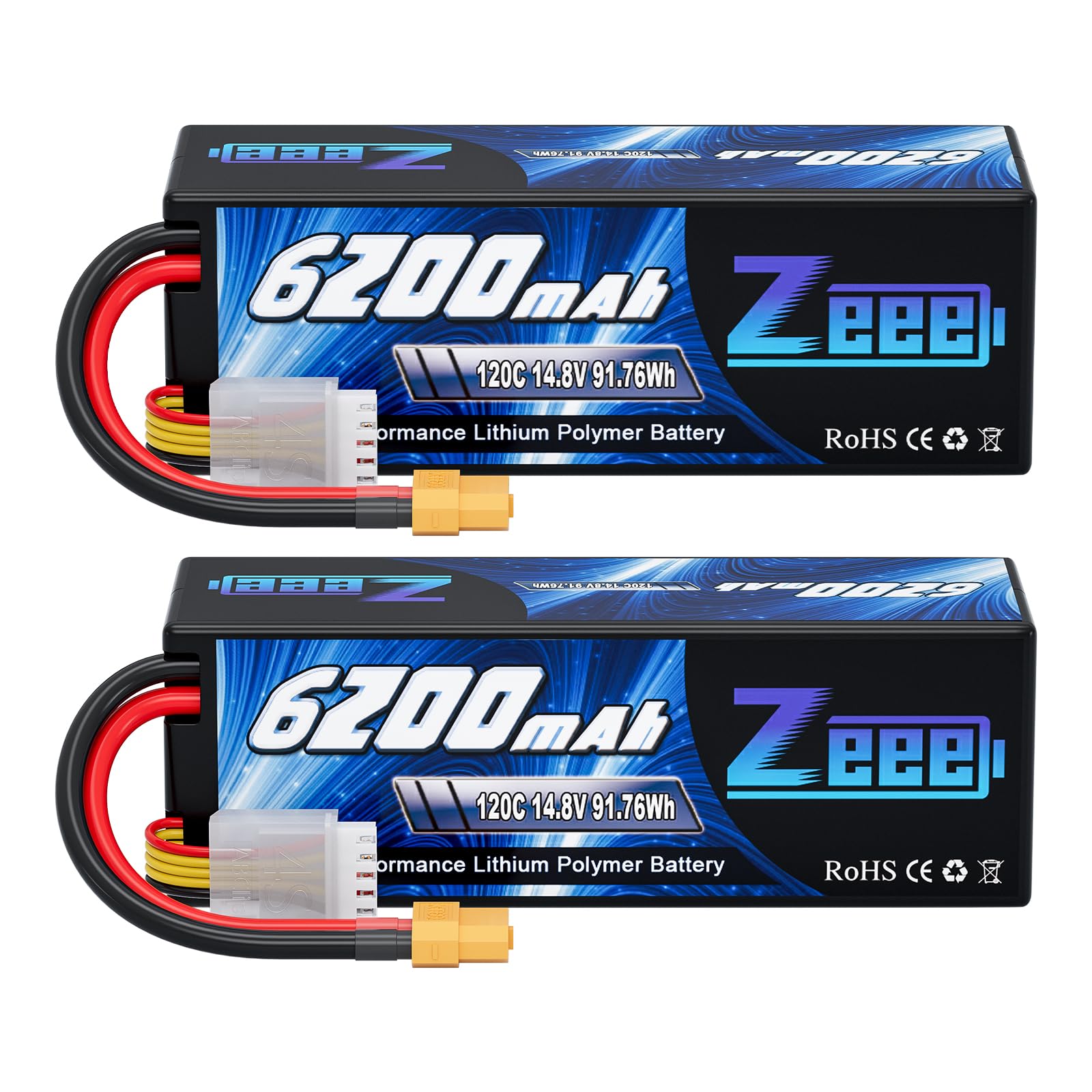 Zeee 4S Lipo 14,8V 120C 6200mAh Batteria RC con connettore XT60 (2 pezzi) | Batteria RC per auto RC, camion, carro armato, buggy, truggy