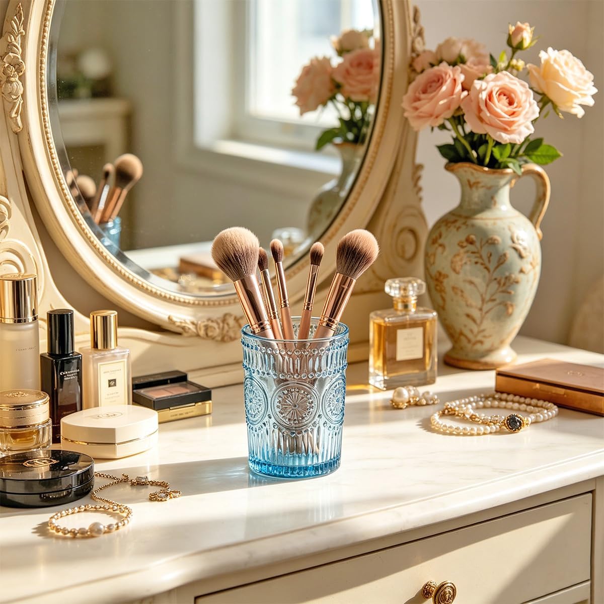 2pcs Glass Toothbrush Holder, Decorative Bathroom Tumbler for image 4