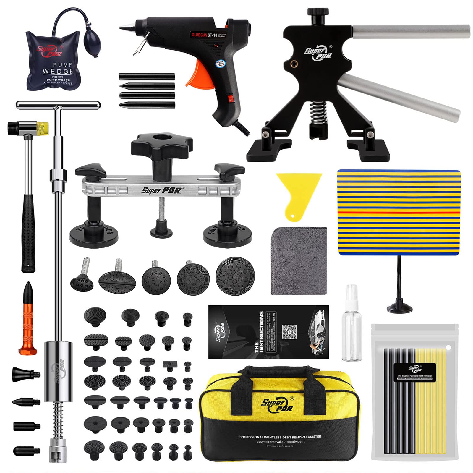 Fly5DPaintless Dent Repair Tools The Most Complete Auto Dent Removal Tools PDR Kit with 37pcs of Glue Car Dent Puller Taps Repair 95% of Dents On The Surface of Metal Materials
