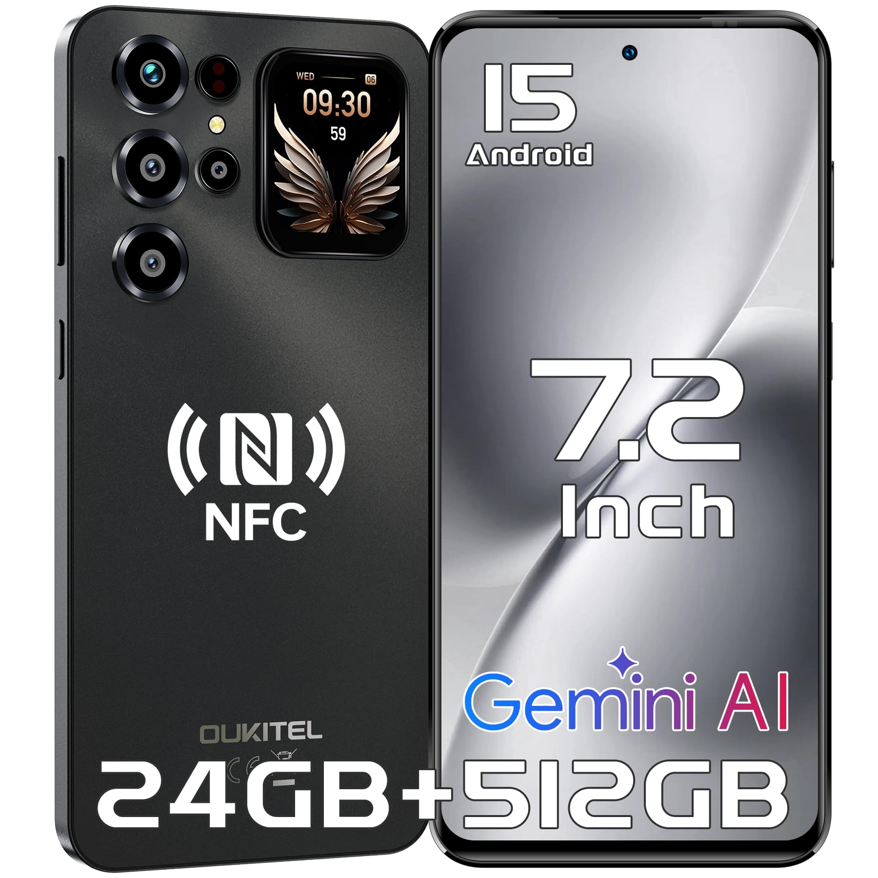 OUKITEL C68 Plus Smartphone, 7.2" 120Hz & 1.81" Rear Display Telefoni, 24GB+512GB/1TB Telefono Cellulare, 6000mAh Smartphone Android 15, 64MP Telefoni, Dual SIM/Face ID/Fingerprint/OTG, Grigio