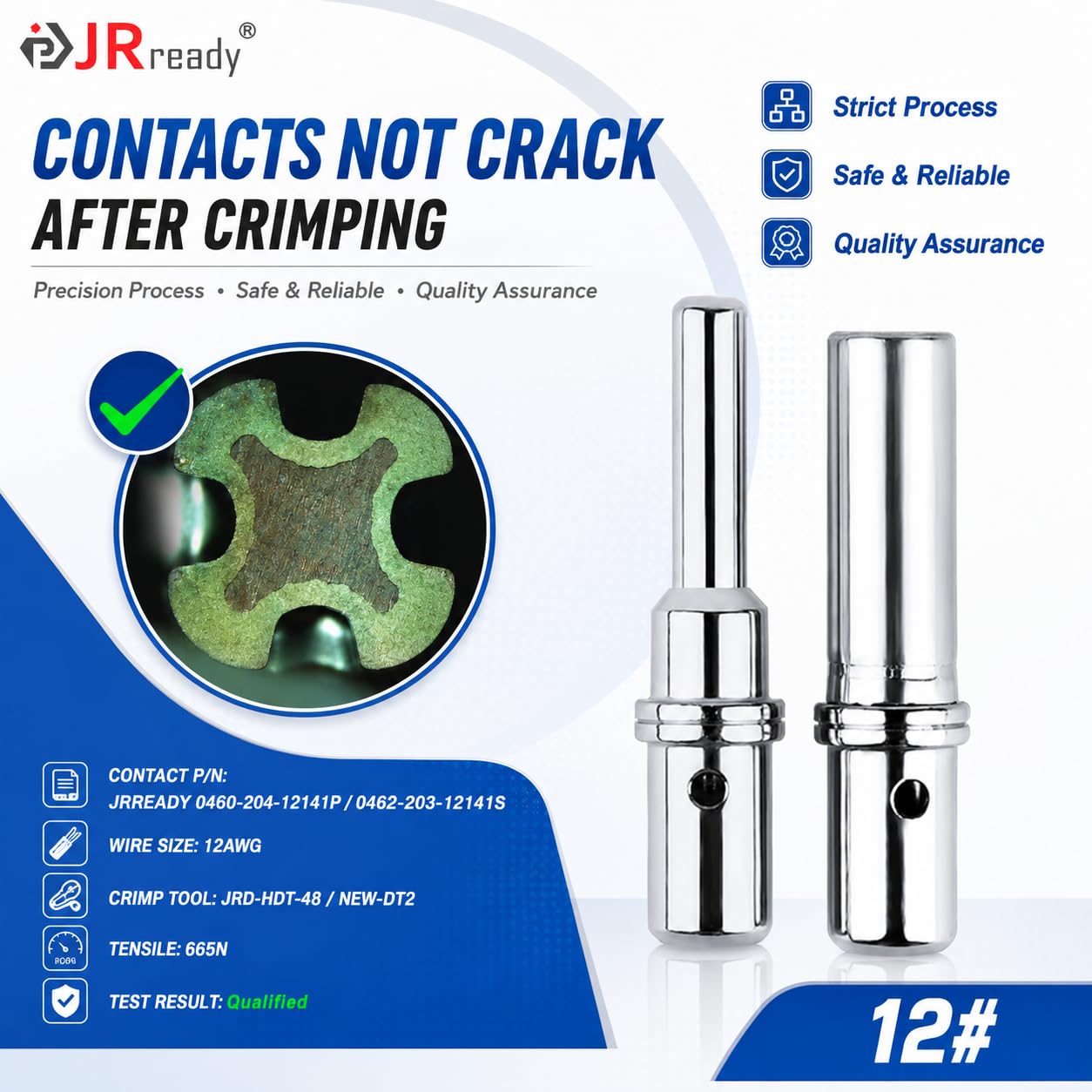 JRready Deutsch DTP contactos sólidos Pin & Soc Tamaño 12, ST6294-050 DTP Series Kit de terminales de conectores eléctricos, Pin 0460-204-12141/Socket 0462-203-12141 Calibre de cable de terminal