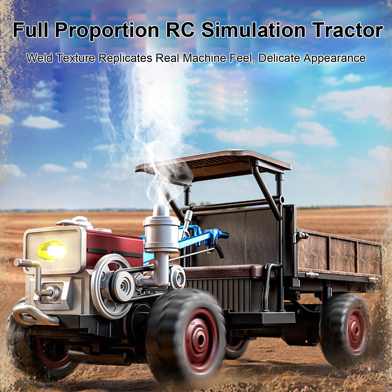 Ferngesteuertes Auto, 2,4GHz RC Traktor mit Allradantrieb, simuliertem Sound, Sprühnebeleffekt und langlebigem Doppelakku, RC Auto Geschenke (Blau)