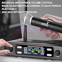 Vista 2 de Depusheng Wireless Microphone System, VHF Fixed Dual Frequency Wireless Set with 2 Handheld Dynamic Transmitter Wireless Mic Set for Singing
