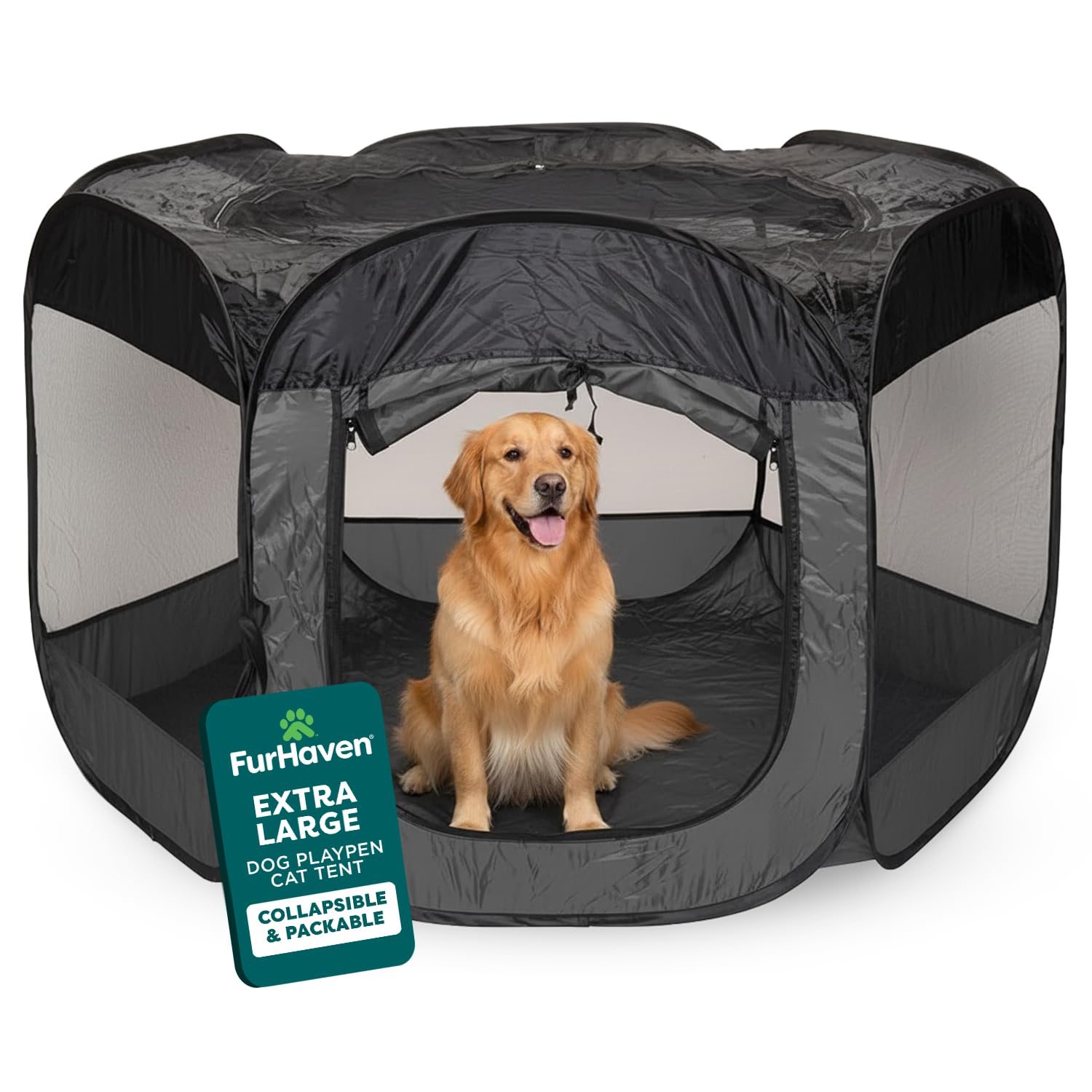 Furhaven Portable Pet Playpen for Dogs & Cats, Extra Large Indoor Kitten Playpen with Mesh Sides, Foldable Dog Playpen for Small Dogs, Pop Up Travel Dog Pen, X-Large, Pet Crate with Mesh Sides, Gray