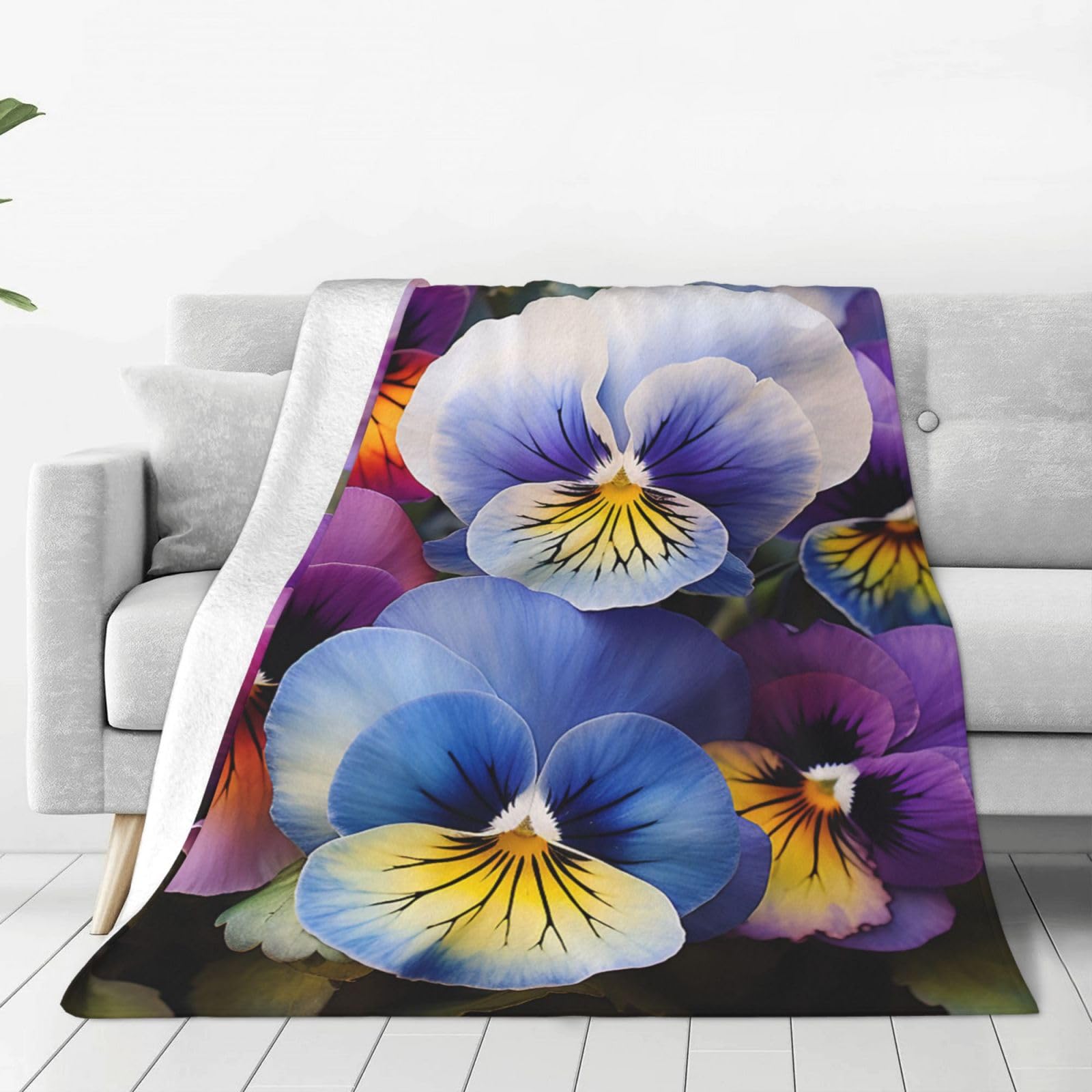 KLOPH Pansy Perfection Throw Blanket 60"x50" Flannel Fluffy Warm Blanket for Couch, Reversible Plush Blankets for Bed, Comfy Fuzzy Blanket for Sofa, Plush Lightweight-Blankets for All Season
