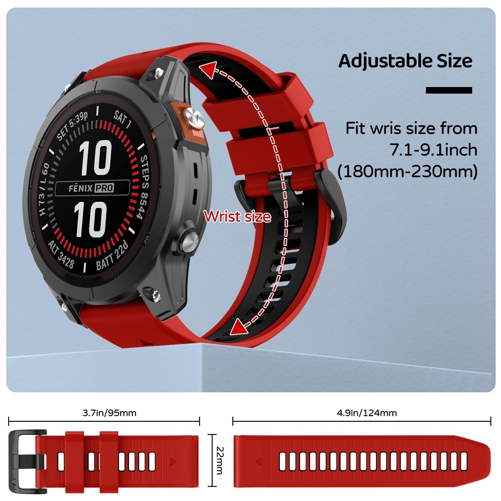 Pasek do zegarka Garmin Fenix 7 Pro / Fenix 7 / Fenix 6 / Fenix 6 Pro / Fenix 5 / Epix Pro 47 mm, 22 mm, silikonowy pasek zastępczy QuickFit do Garmin Forerunner 965 / 955 / 945 / 935