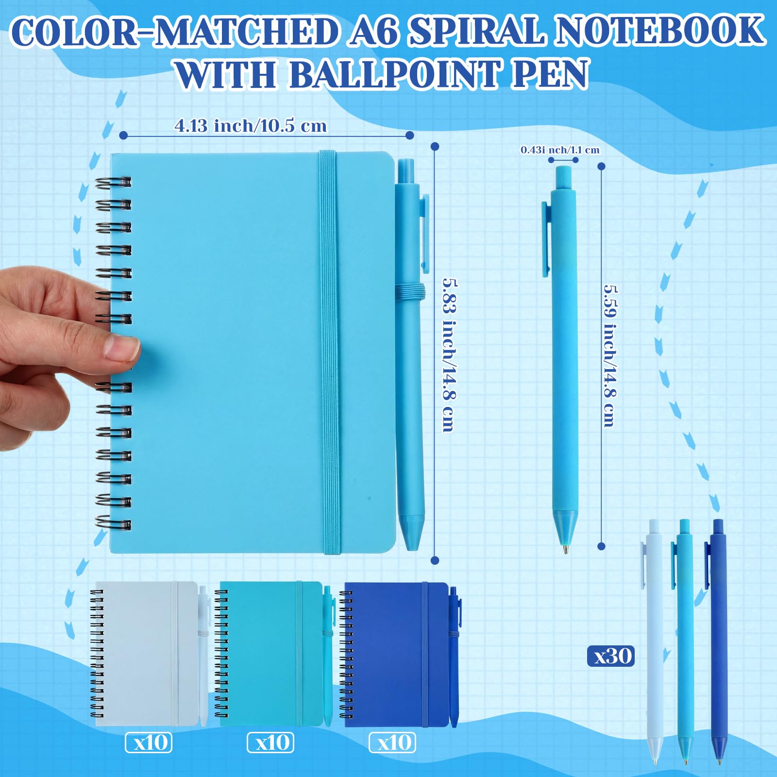 Fulmoon Juego de 30 cuadernos pequeños en espiral A6 con bolígrafos a granel, multicolor, cuadernos de bolsillo de 4 x 6 pulgadas, mini diarios rayados, 50 hojas para suministros de regreso a clases