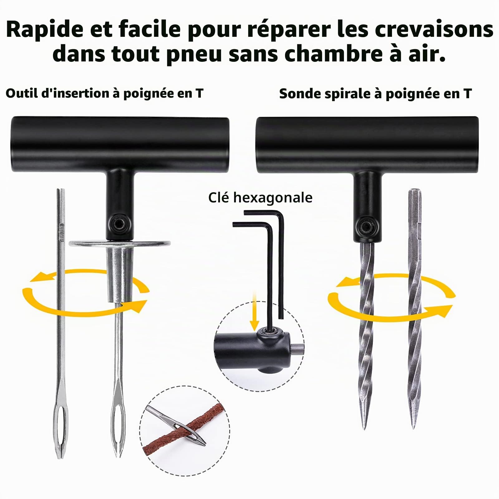 Autown Kit De Réparation De Pneus, 102 Pièces Meche Pneu Crevaison pour Voiture, Universel Kit Reparation Pneu Voiture Et Boucher Les Trous, Bouchons De Réparation De Pneus