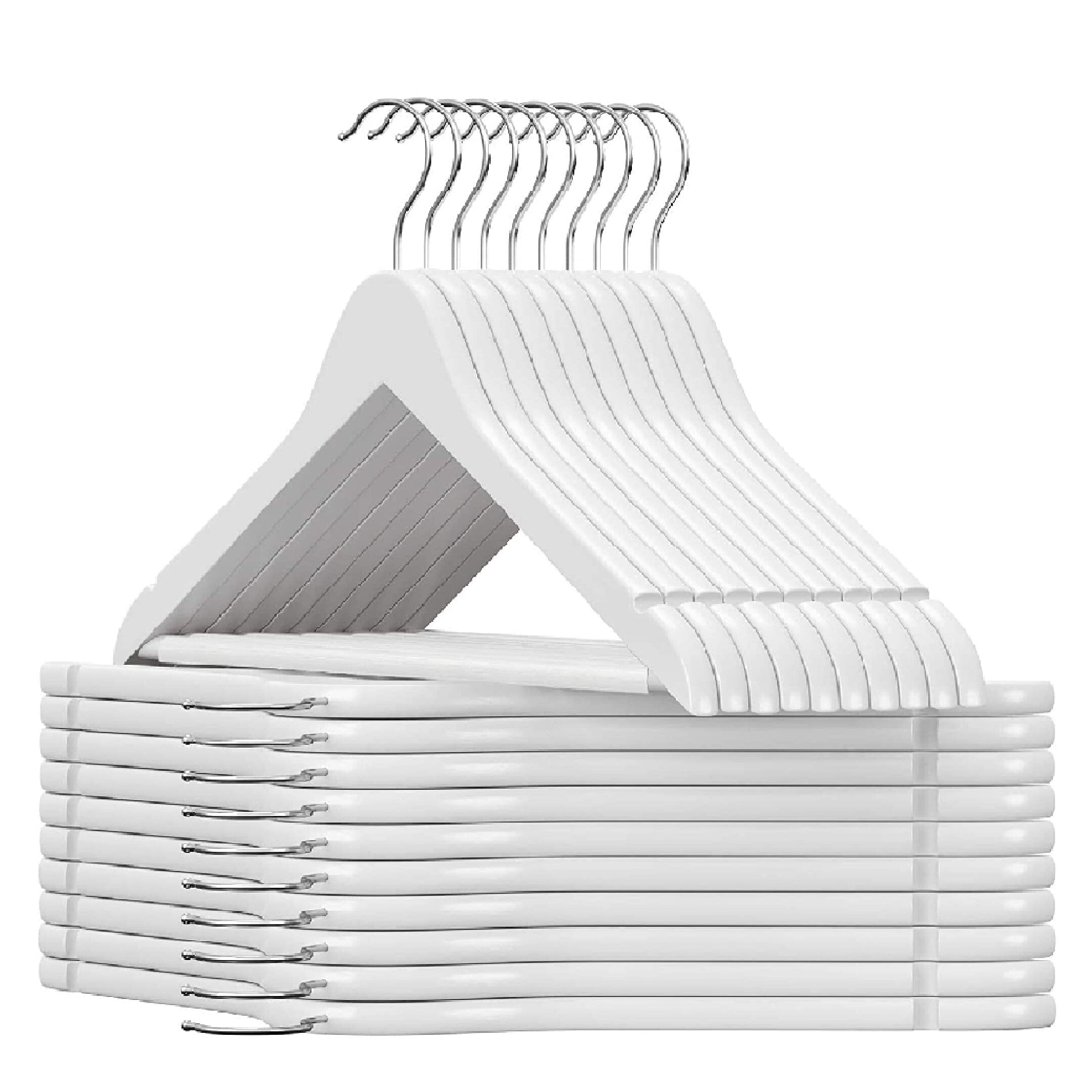 My Shopfittings WHITE Wooden Clothes Hangers - Heavy Duty, 360° Swivel Hook, Non-Slip Pants Bar (5 Pack)
