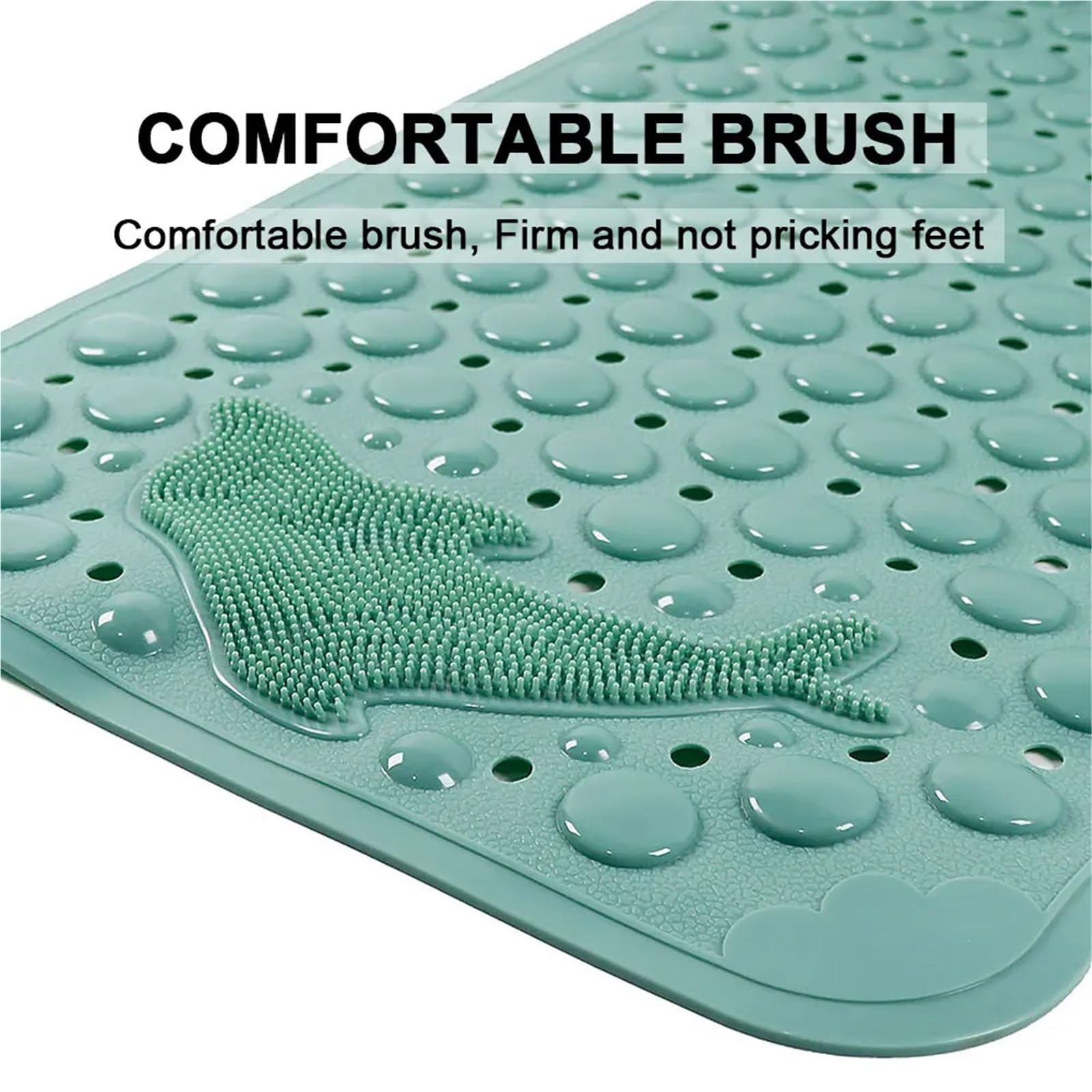 Alfombrilla de baño antideslizante con ventosas, orificios de drenaje, almohadilla para los pies, color blanco, 85 cm x 54 cm, experiencia de ducha segura y cómoda