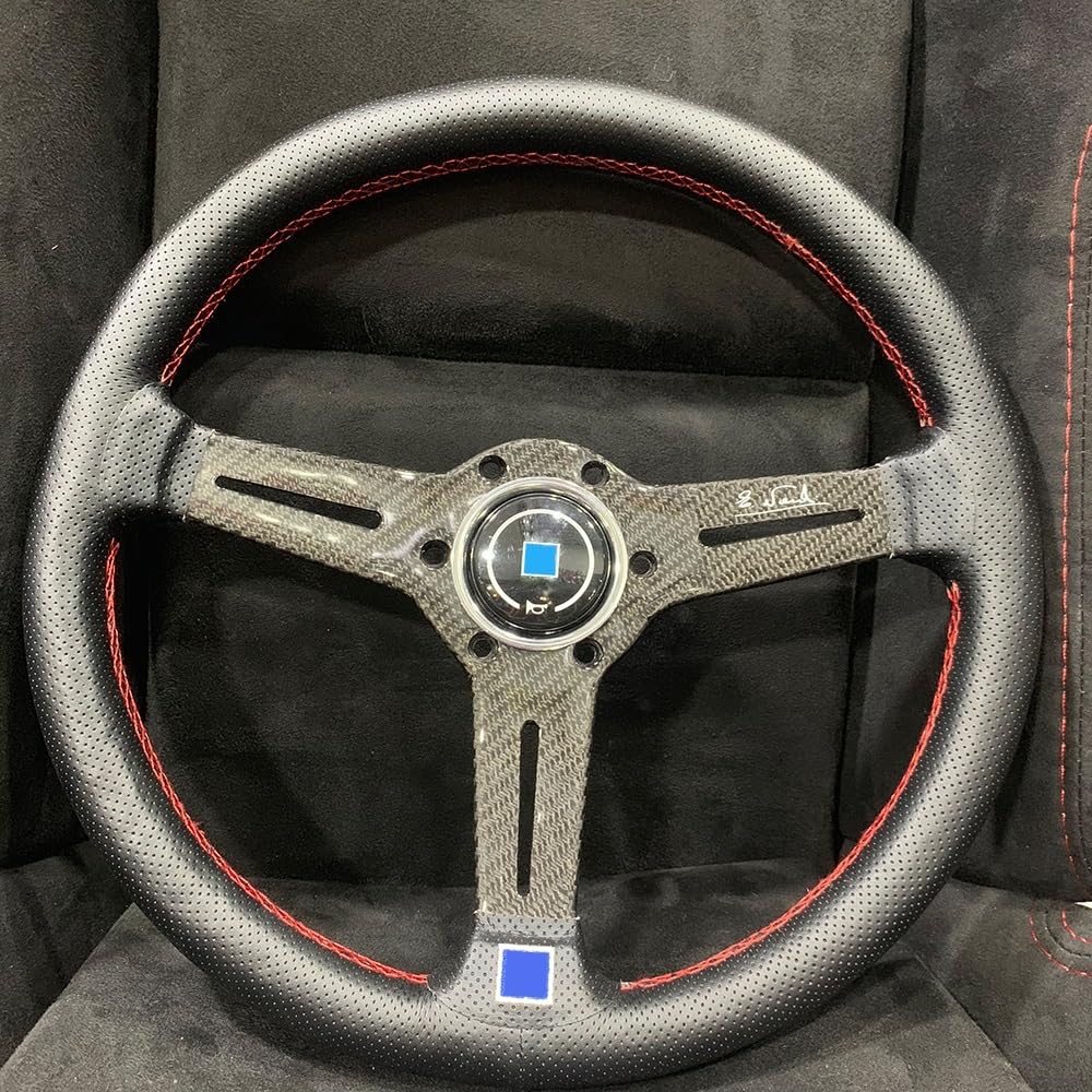 Volante da Corsa universale,Volante da Corsa Volante sportivo universale in pelle for auto in fibra di carbonio da 14 pollici e 350 mm(Size-1)