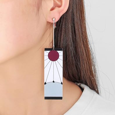 Tanjiro Hanafuda Earrings Clip On For Men Women Demon Slayer Cosplay