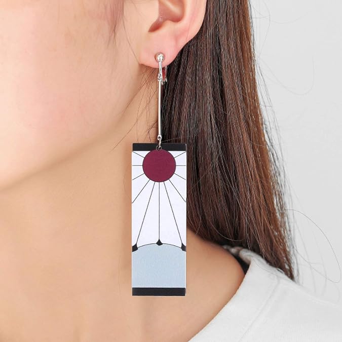 Tanjiro Hanafuda Earrings Clip On For Men Women Demon Slayer Cosplay