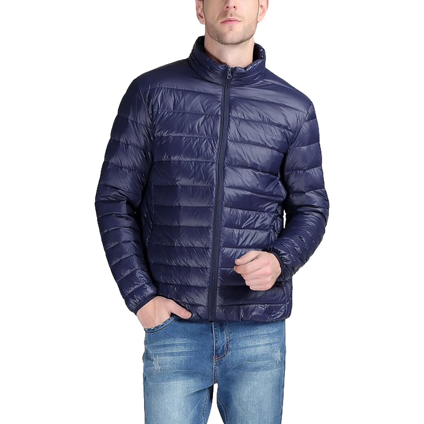 Hombre Tallas Grandes Invierno Cálida Chaqueta Acolchada con Cuello Alto Casual Chaqueta Puffer con Muchos Bolsillos