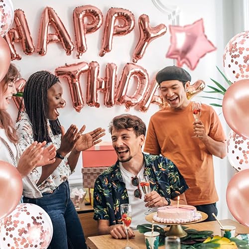 Miniatura 3 de Decoraciones para fiesta de cumpleaños, juego de 15 piezas, pancarta de feliz cumpleaños, globos de estrella de corazón, confeti de aluminio,