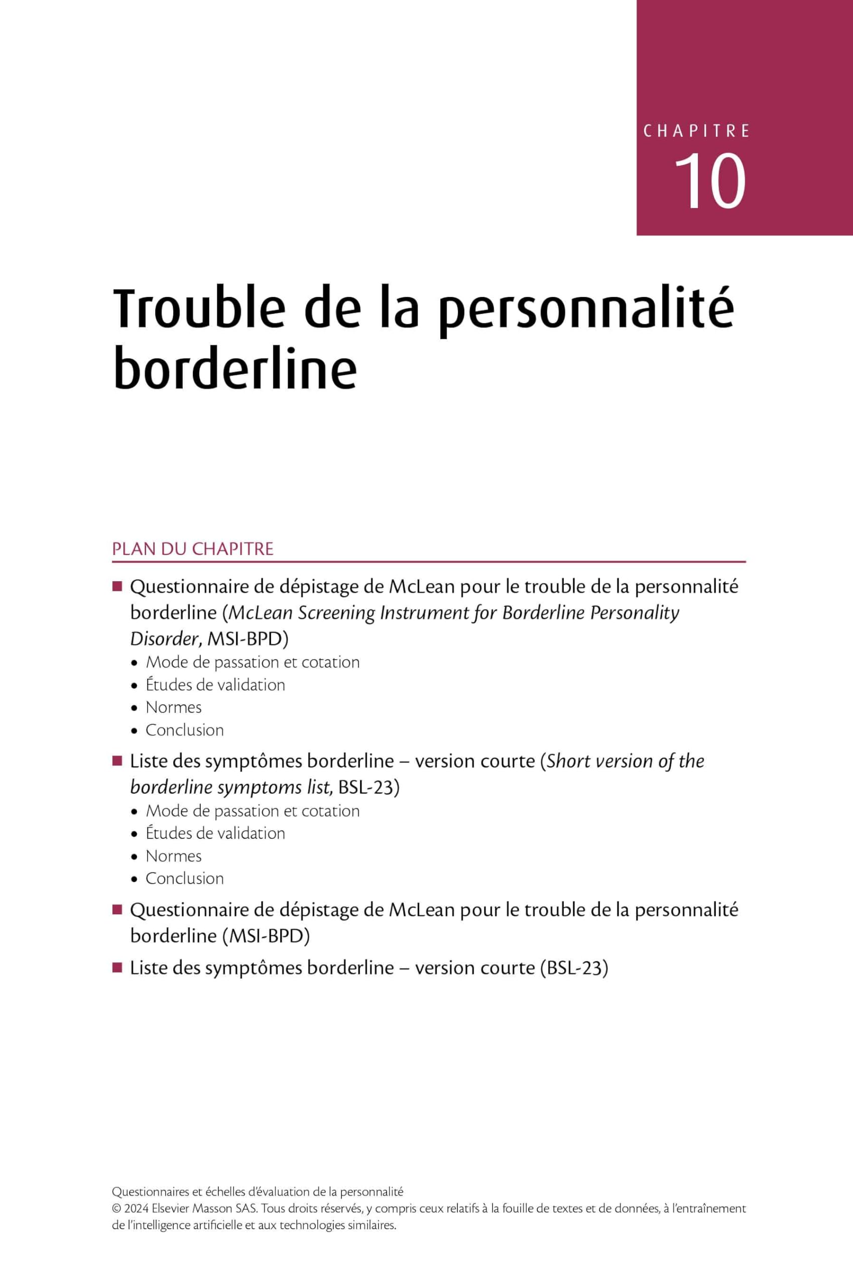 Questionnaires et échelles d'évaluation de la personnalité