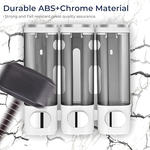 Miniatura 9 de Dispensador de champú y acondicionador, dispensador de jabón de ducha, 3 cámaras, sin taladro, dispensador de champú para ducha, champú montado en